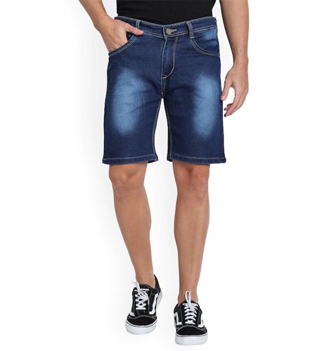 Men Blue Washed Slim Fit Denim Shorts